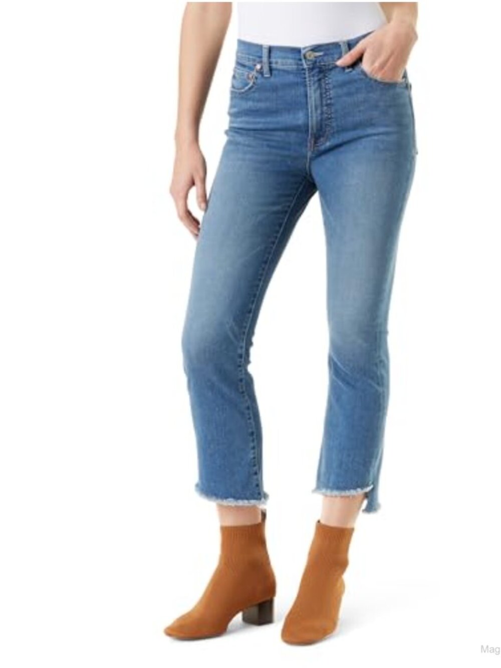 High Rise Cropped Boot Cut Jeans with 5 Pockets